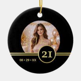 Elegant Gold Signature Monogram with Photo Julgransprydnad Keramik