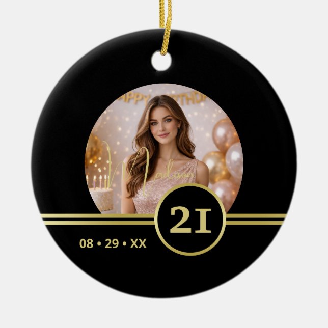 Elegant Gold Signature Monogram with Photo Julgransprydnad Keramik (Framsidan)