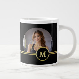 Elegant Gold Signature Monogram with Photo Jumbo Mugg