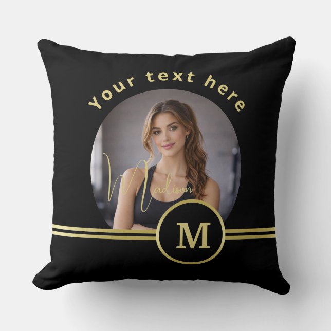 Elegant Gold Signature Monogram with Photo Kudde (Framsida)