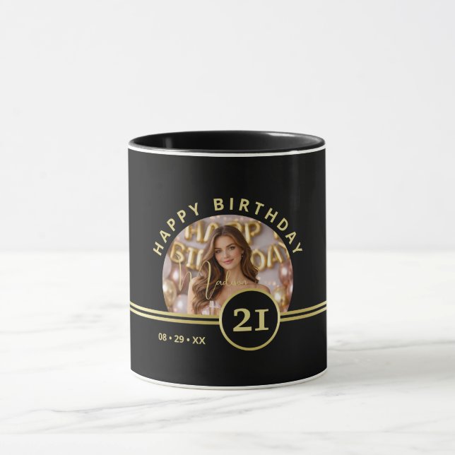 Elegant Gold Signature Monogram with Photo Mugg (Center)