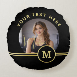 Elegant Gold Signature Monogram with Photo Rund Kudde