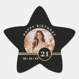 Elegant Gold Signature Monogram with Photo Stjärnformat Klistermärke