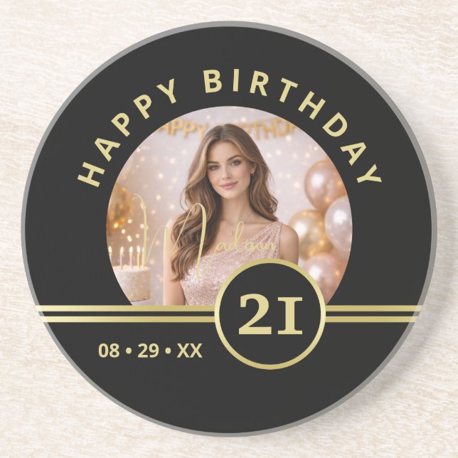 Elegant Gold Signature Monogram with Photo Underlägg (Framsidan)