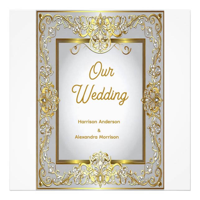 Elegant Gold & Silver Wedding Invitation – Ornate  Fototryck (Framsidan)