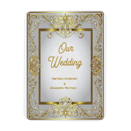 Elegant Gold & Silver Wedding Invitation – Ornate  Magnet