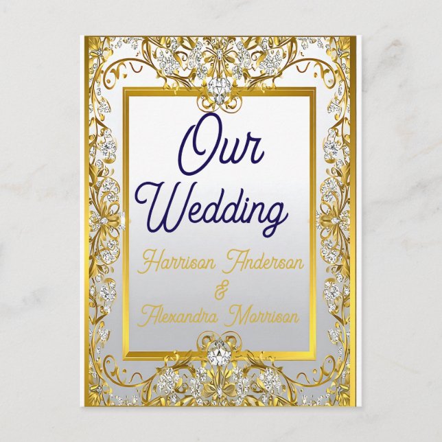 Elegant Gold & Silver Wedding Invitation Vykort (Framsida)
