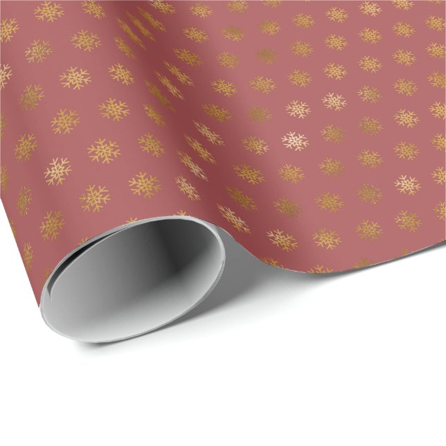 Elegant Gold Snowflake Christmas Holiday Burgundy Presentpapper (Rullad Hörn)