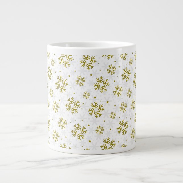 Elegant Gold Snowflake Winter Pattern Jumbo Mugg (Framsidan)