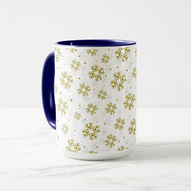 Elegant Gold Snowflake Winter Pattern Mugg (Framsida vänster)