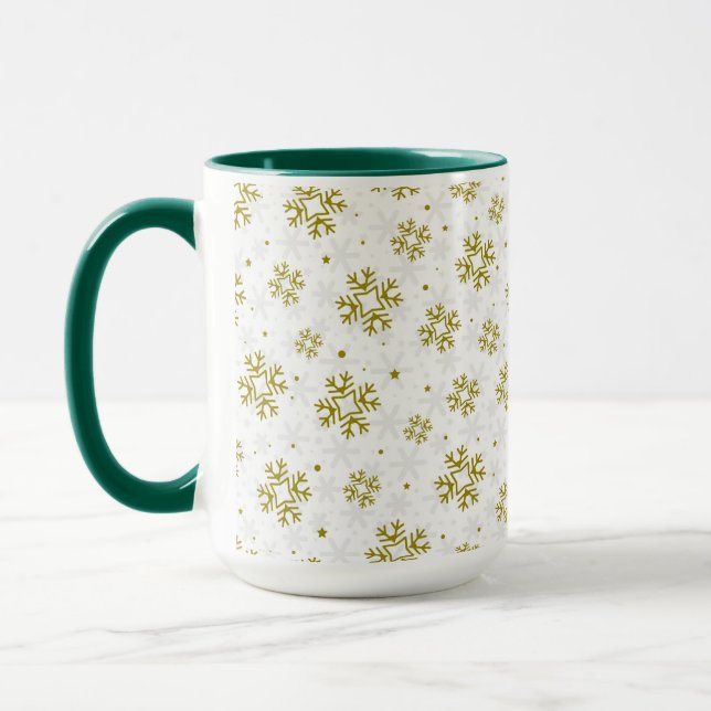 Elegant Gold Snowflake Winter Pattern Mugg (Vänster)