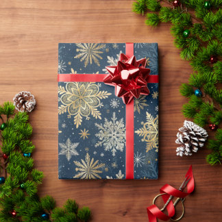 Elegant Gold Snowflakes Winter Blue Christmas Presentpapper