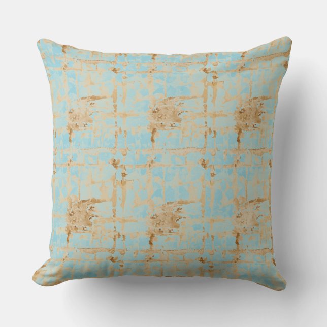 Elegant, Gold Soft Blue Checkered Abstract Pattern Kudde (Framsida)