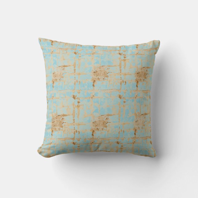 Elegant, Gold Soft Blue Checkered Abstract Pattern Kudde (Framsida)
