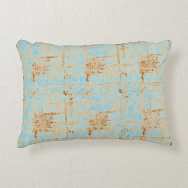Elegant, Gold Soft Blue Checkered Abstract Pattern Prydnadskudde (Framsidan)