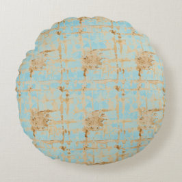 Elegant, Gold Soft Blue Checkered Abstract Pattern Rund Kudde