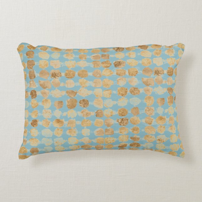 Elegant, Gold Soft Blue Polkadot Pattern Prydnadskudde (Framsidan)