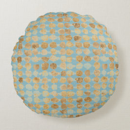 Elegant, Gold Soft Blue Polkadot Pattern Rund Kudde