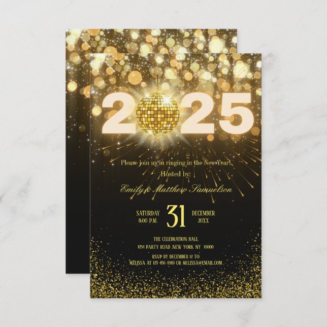 Elegant Gold Sparkles | New Years Eve Party  Inbjudningar (Fram/baksida)