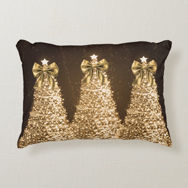 Elegant Gold Sparkling Christmas Trees & Bows  Prydnadskudde (Framsidan)