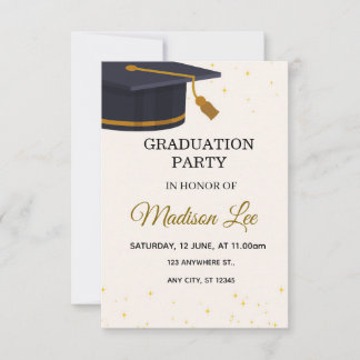 Elegant Gold Stars Graduation Party Invitation Inbjudningar