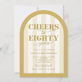 Elegant Gold Striped Cheers to 80 Years Birthday Inbjudningar