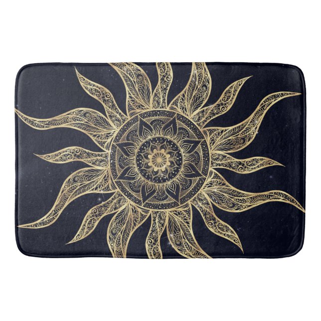 Elegant Gold Sun Mandala Blue Nebula Design Badrumsmatta (Framsidan)