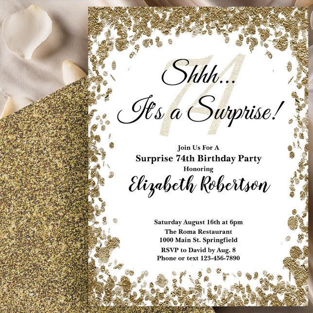 Elegant Gold Surprise 74th Birthday Invitation Inbjudningar (Skapare uppladdad)
