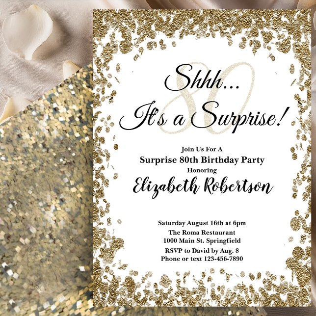 Elegant Gold Surprise 80th Birthday Invitation Inbjudningar (Skapare uppladdad)