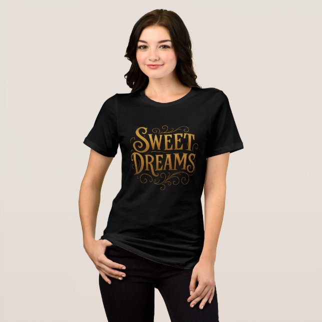 Elegant Gold "Sweet Dreams" Typography T Shirt (Framsida Full)