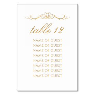 Elegant Gold Table Number With 8 Guest Names Bordsnummer