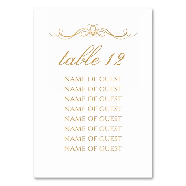 Elegant Gold Table Number With 8 Guest Names Bordsnummer (Framsidan)