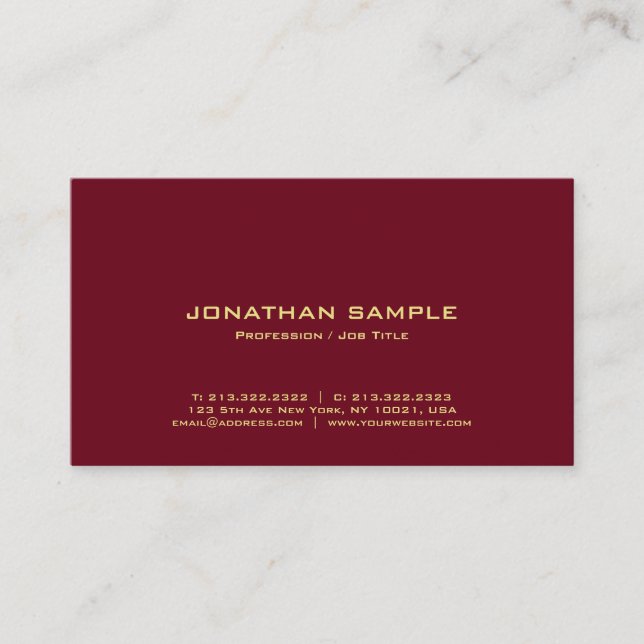 Elegant Gold Text Professional Rich Burgundy Red Visitkort (Framsida)