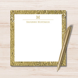 Elegant Gold Texture One Border Monogram Name Anteckningskort