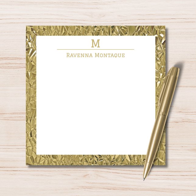 Elegant Gold Texture One Border Monogram Name  Anteckningskort (Skapare uppladdad)
