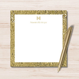 Elegant Gold Texture One Border Monogram Name Anteckningskort