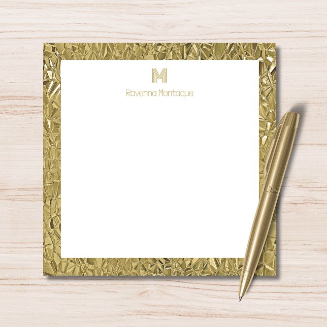 Elegant Gold Texture One Border Monogram Name  Anteckningskort (Skapare uppladdad)