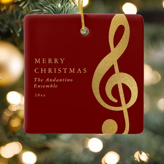 Elegant Gold Treble Clef Music Choir Christmas Julgransprydnad Keramik (Skapare uppladdad)