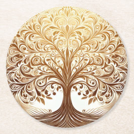 Elegant Gold Tree of Life Celebration Namaste Underlägg Papper Rund