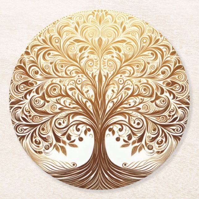 Elegant Gold Tree of Life Celebration Namaste Underlägg Papper Rund (Framsidan)