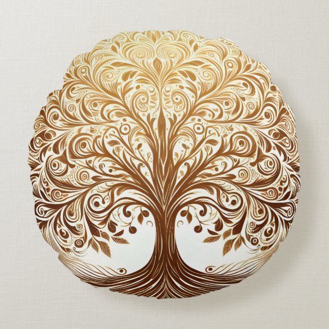Elegant Gold Tree of Life Spiritual Zen Rund Kudde (Framsidan)