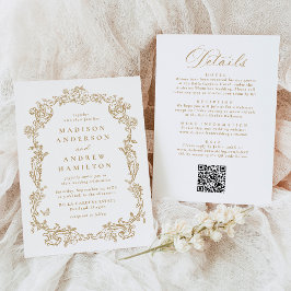 Elegant Gold Victorian Floral All in One Wedding Inbjudningar