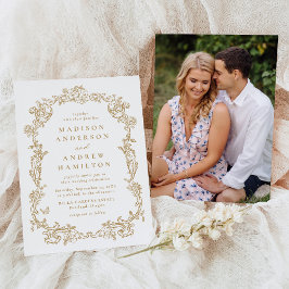 Elegant Gold Victorian Floral Photo Wedding Inbjudningar