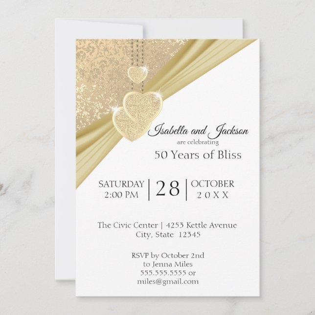 Elegant Golden 50-årsjubileum Inbjudningar (Framsida)