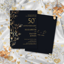 Elegant Golden 50:e Bröllop-årsjubileet - inbjudan