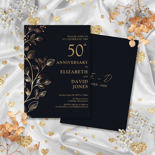 Elegant Golden 50:e Bröllop-årsjubileet - inbjudan (Elegant Golden 50th Wedding Anniversary Invitation)