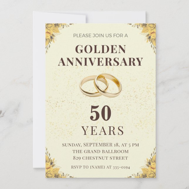 Elegant Golden 50th Wedding Anniversary Invitation Inbjudningar (Framsida)