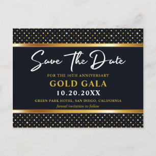 Elegant Golden and Deep Navy Gala Spara datum Vykort