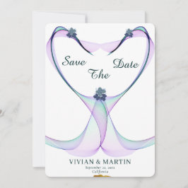 Elegant Golden and Lila Heart Spara datum Inbjudningar