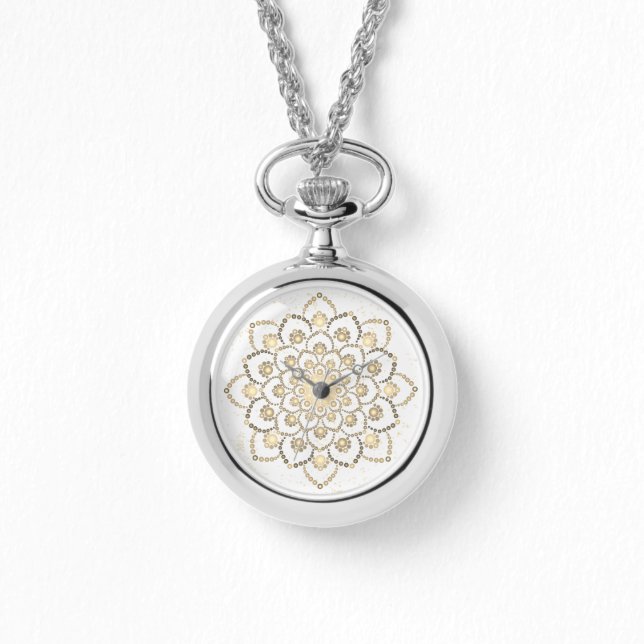 Elegant Golden and White Dot Mandala Armbandsur (Framsida)